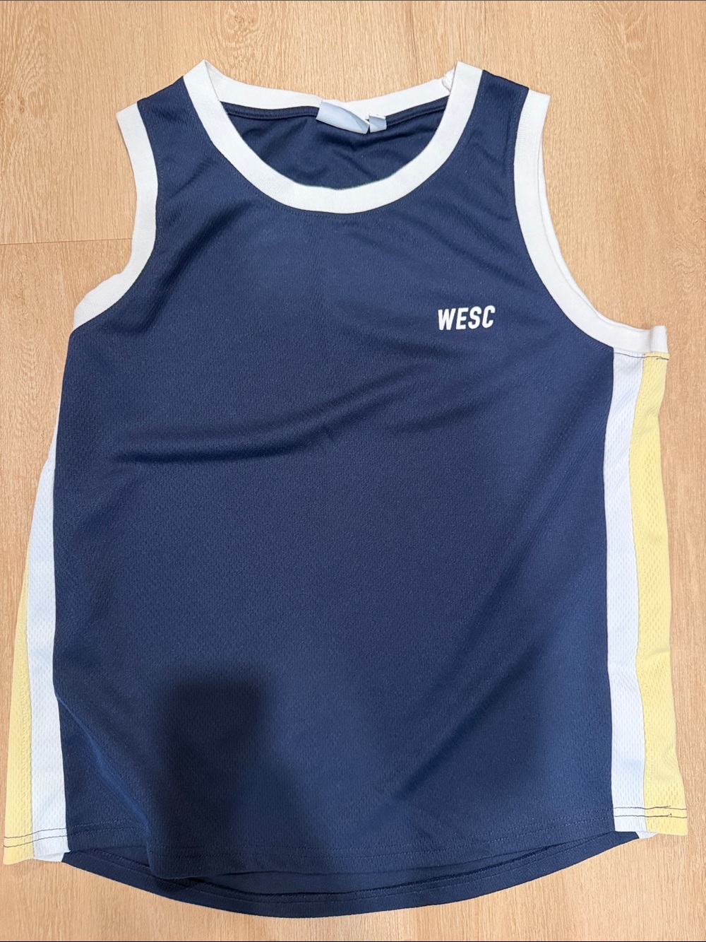 Wesc Navy Tank Top with White Trim and Yellow Side Panels